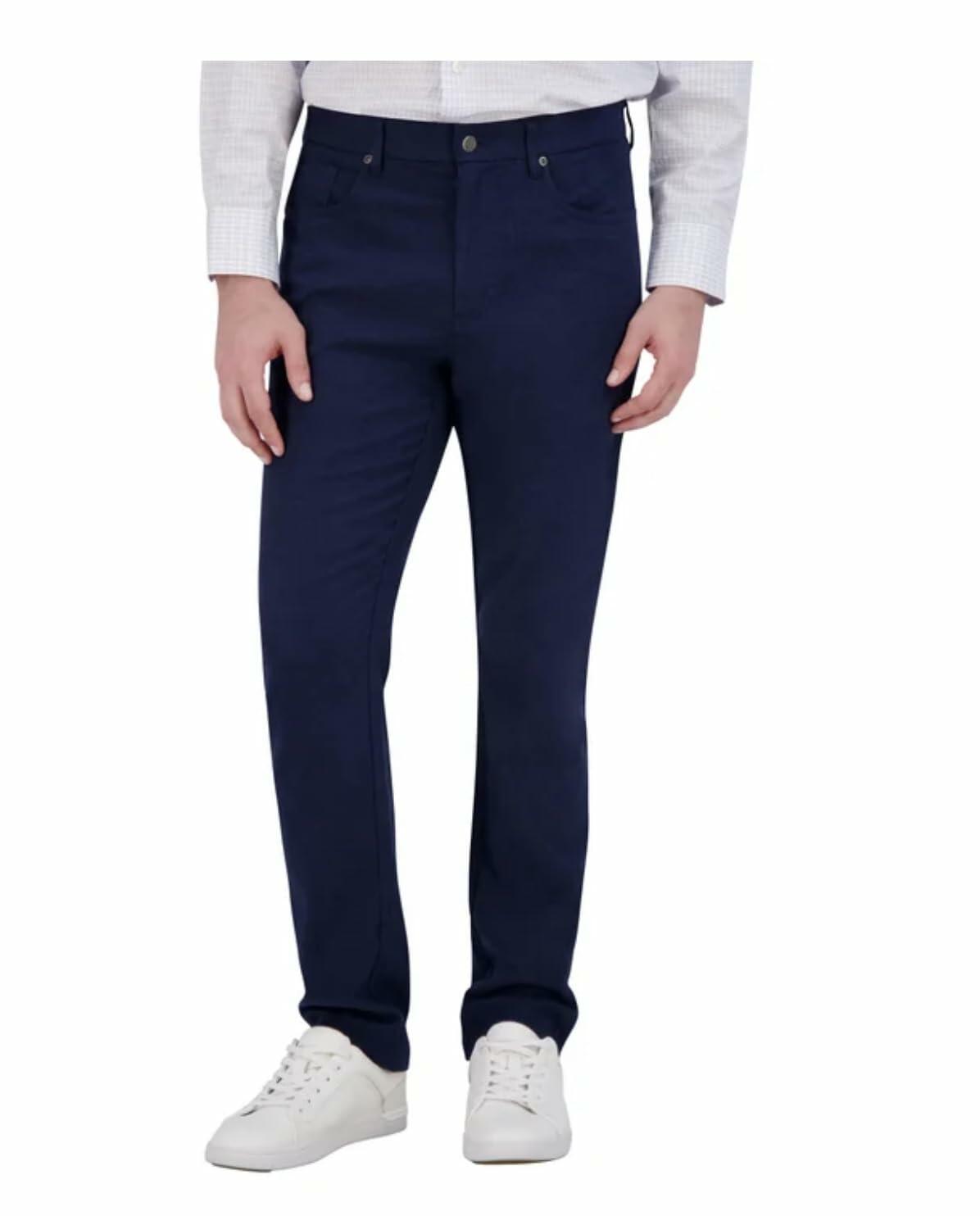 KIRKLAND Signature Men's Stretch Comfort Tapered Fit Brushed 5 Pocket Pant (US, Waist Inseam, 32, 32, Regular, Regular, Blue)