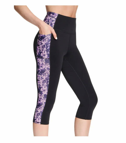 Skechers Gowalk Women's Active Stretch Moisture Wicking Capri Legging Pant with Pockets (US, Alpha, Large, Regular, Regular, Multi (Black with Purple Floral))