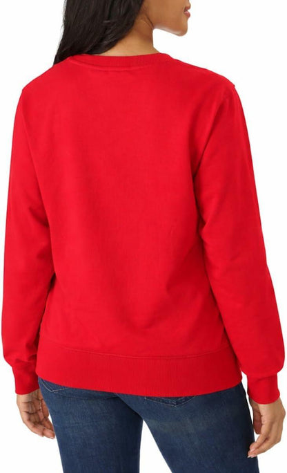 Tommy Hilfiger Women's Crewneck Sweater, Cotton Blend, Embroidered Logo Pullover (US, Alpha, Large, Regular, Regular, Primary Red)