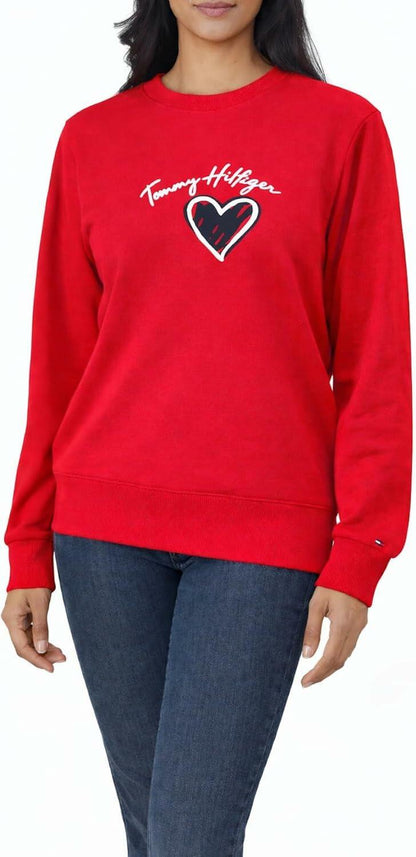 Tommy Hilfiger Women's Crewneck Sweater, Cotton Blend, Embroidered Logo Pullover (US, Alpha, XX-Large, Regular, Regular, Primary Red)