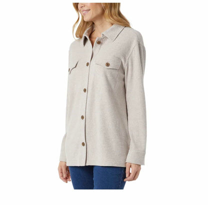 32 Degrees Heat Women's Relaxed Fit Long Sleeve Button-Up Shirt (US, Alpha, XX-Large, Regular, Regular, Heather Quinoa (Tan))