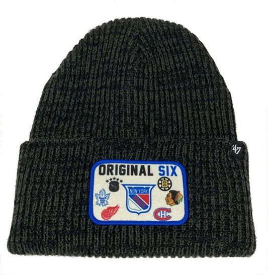 47 Original 6 Throwback Black Cuff Brain Freeze Beanie Hat - NHL Cuffed Winter Knit Vintage Cap
